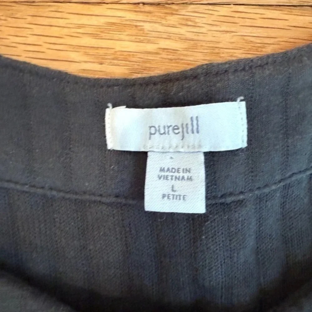 Pure Jill Quilted Button Front Jacket Petite‎ Large Grey Ribbed Pockets Cozy
